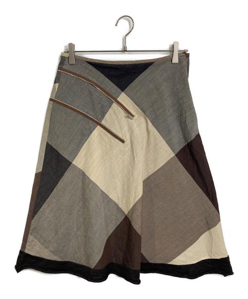 tricot COMME des GARCONS（トリココムデギャルソン）tricot COMME des GARCONS (トリココムデギャルソン) ジップスカート　ウールスカート　AD1999 ベージュ×ブラック サイズ:Mの古着・服飾アイテム