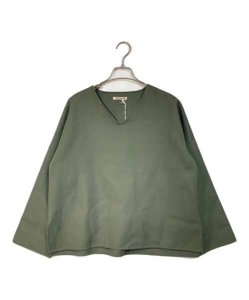AURALEE（オーラリー）AURALEE (オーラリー) V-Neck Knit　ウールニット　薄手 グリーンの古着・服飾アイテム