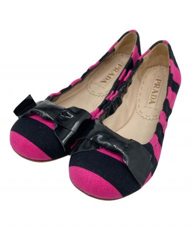 中古・古着通販】PRADA (プラダ) バレエシューズ ピンク×ブラック