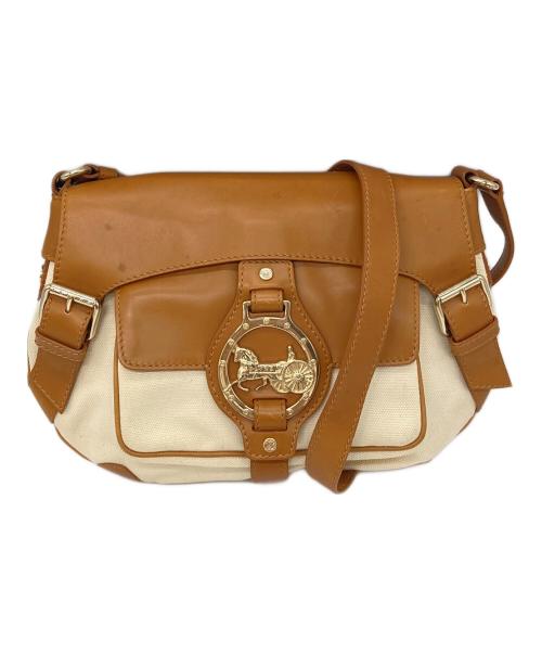 CELINE（セリーヌ）CELINE (セリーヌ) 馬車金具ショルダーバッグ　オールド　イタリア製 ブラウン×アイボリー サイズ:実寸参照の古着・服飾アイテム