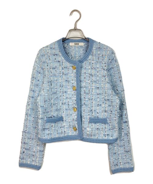 furfur（ファーファー）furfur (ファーファー) ツイードニットジャケット ブルー サイズ:Fの古着・服飾アイテム