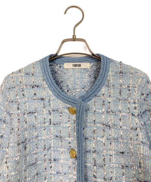 furfur（ファーファー）furfur (ファーファー) ツイードニットジャケット ブルー サイズ:Fの古着・服飾アイテム