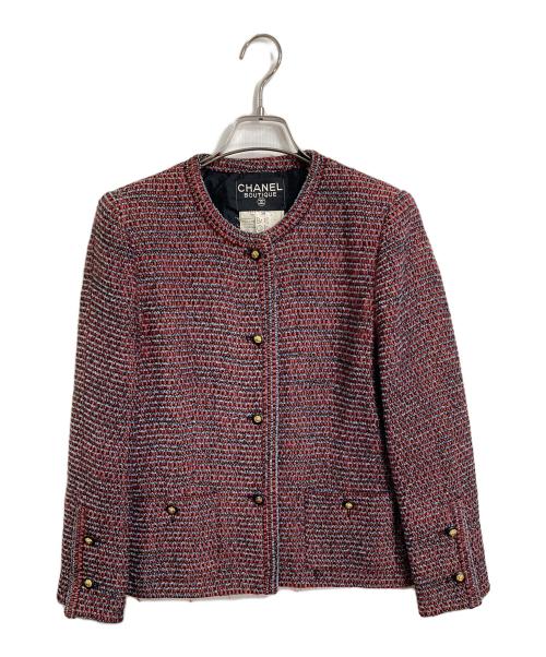 CHANEL（シャネル）CHANEL (シャネル) ライオンボタンツイードジャケット＆スカートセットアップ レッド サイズ:38の古着・服飾アイテム