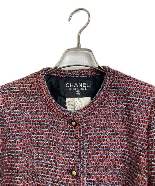 CHANEL（シャネル）CHANEL (シャネル) ライオンボタンツイードジャケット＆スカートセットアップ レッド サイズ:38の古着・服飾アイテム