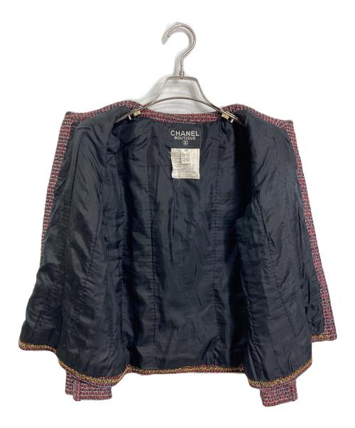 CHANEL（シャネル）CHANEL (シャネル) ライオンボタンツイードジャケット＆スカートセットアップ レッド サイズ:38の古着・服飾アイテム