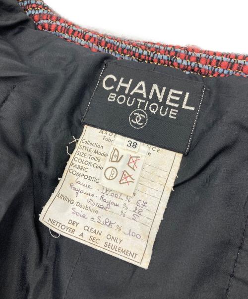 CHANEL（シャネル）CHANEL (シャネル) ライオンボタンツイードジャケット＆スカートセットアップ レッド サイズ:38の古着・服飾アイテム