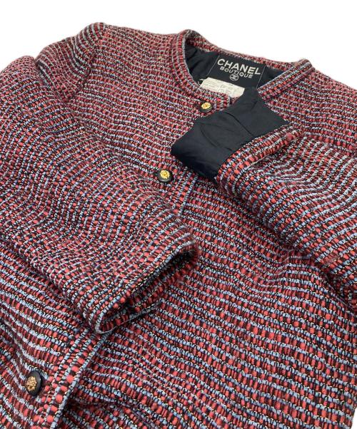 CHANEL（シャネル）CHANEL (シャネル) ライオンボタンツイードジャケット＆スカートセットアップ レッド サイズ:38の古着・服飾アイテム