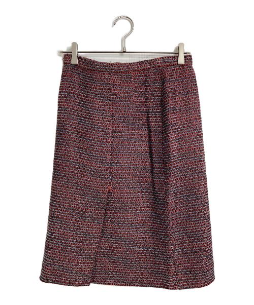 CHANEL（シャネル）CHANEL (シャネル) ライオンボタンツイードジャケット＆スカートセットアップ レッド サイズ:38の古着・服飾アイテム