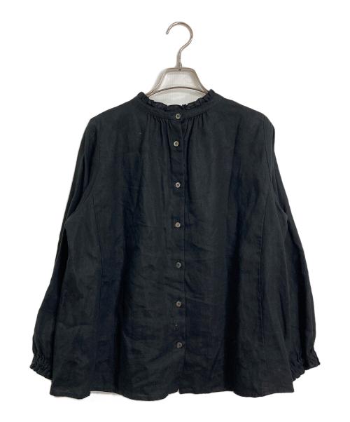 nest Robe（ネストローブ）nest Robe (ネストローブ) リネンスタンドフリルブラウス ブラック サイズ:FREEの古着・服飾アイテム