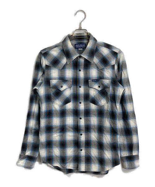 IRON HEART（アイアンハート）IRON HEART (アイアンハート) チェックウエスタンシャツ　コットンシャツ ブルー×ホワイト サイズ:Mの古着・服飾アイテム