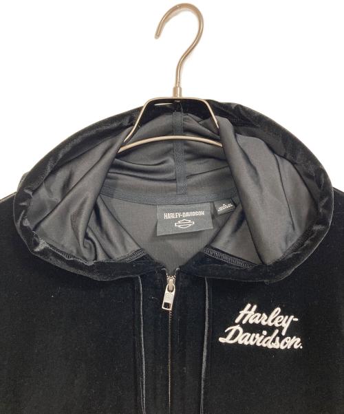 HARLEY-DAVIDSON（ハーレーダビッドソン）HARLEY-DAVIDSON (ハーレーダビッドソン) ロケットクイーン・ベロアジップアップパーカー　パーカー　フーディー ブラック サイズ:Sの古着・服飾アイテム