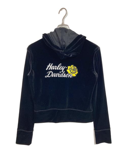 HARLEY-DAVIDSON（ハーレーダビッドソン）HARLEY-DAVIDSON (ハーレーダビッドソン) ロケットクイーン・ベロアジップアップパーカー　パーカー　フーディー ブラック サイズ:Sの古着・服飾アイテム