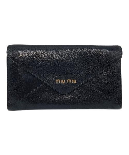 MIU MIU（ミュウミュウ）MIU MIU (ミュウミュウ) マドラスレザーウォレット長財布 ブラック サイズ:実寸参照の古着・服飾アイテム