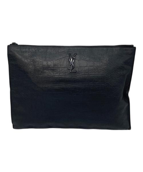 Saint Laurent Paris（サンローランパリ）Saint Laurent Paris (サンローランパリ) YSL 型押しクラッチバッグ　イタリア製 ブラック サイズ:実寸参照の古着・服飾アイテム