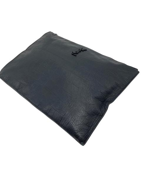 Saint Laurent Paris（サンローランパリ）Saint Laurent Paris (サンローランパリ) YSL 型押しクラッチバッグ　イタリア製 ブラック サイズ:実寸参照の古着・服飾アイテム