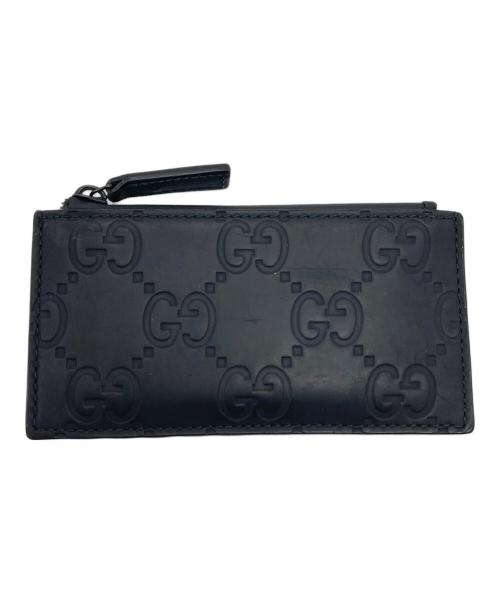 GUCCI（グッチ）GUCCI (グッチ) GGラバーエフェクトジップカードケース　イタリア製 ブラック サイズ:実寸参照の古着・服飾アイテム