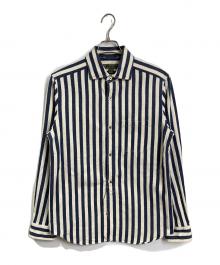 NIGEL CABOURN（ナイジェルケーボン）の古着「ストライププルオーバーシャツ　長袖シャツ　日本製」｜ベージュ×ネイビー