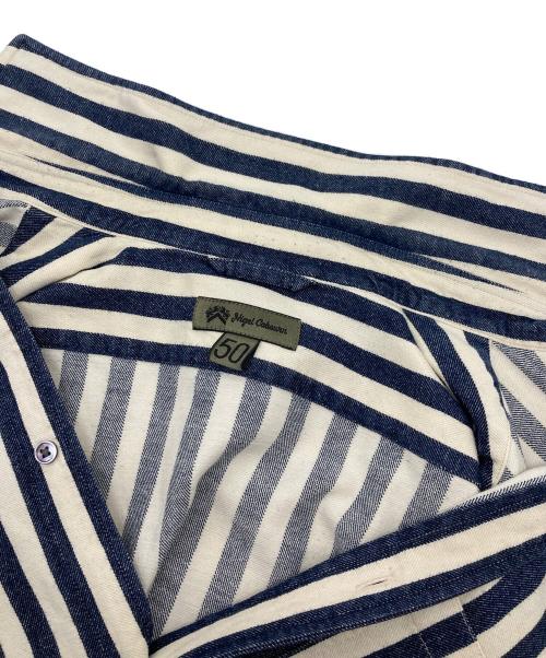 NIGEL CABOURN（ナイジェルケーボン）NIGEL CABOURN (ナイジェルケーボン) ストライププルオーバーシャツ　長袖シャツ　日本製 ベージュ×ネイビー サイズ:50の古着・服飾アイテム