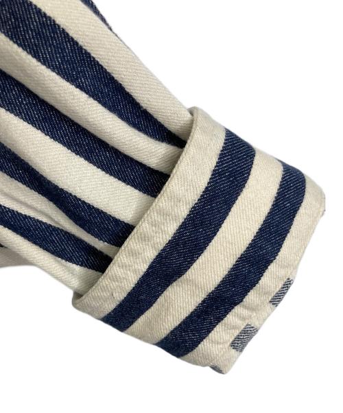 NIGEL CABOURN（ナイジェルケーボン）NIGEL CABOURN (ナイジェルケーボン) ストライププルオーバーシャツ　長袖シャツ　日本製 ベージュ×ネイビー サイズ:50の古着・服飾アイテム
