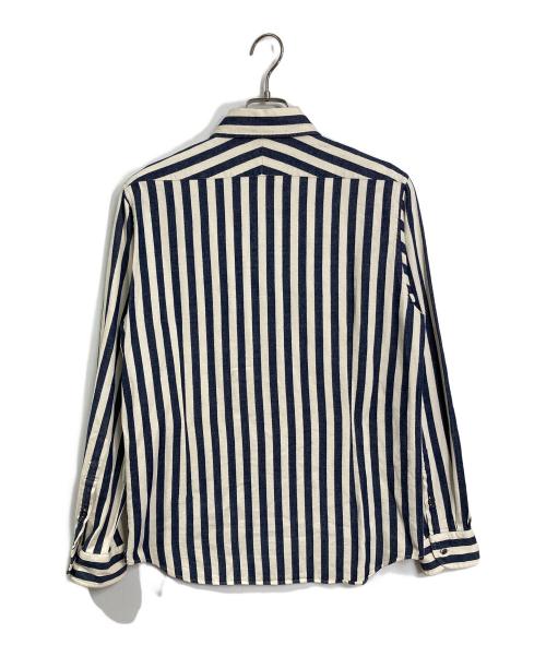 NIGEL CABOURN（ナイジェルケーボン）NIGEL CABOURN (ナイジェルケーボン) ストライププルオーバーシャツ　長袖シャツ　日本製 ベージュ×ネイビー サイズ:50の古着・服飾アイテム