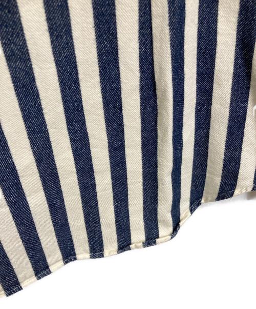 NIGEL CABOURN（ナイジェルケーボン）NIGEL CABOURN (ナイジェルケーボン) ストライププルオーバーシャツ　長袖シャツ　日本製 ベージュ×ネイビー サイズ:50の古着・服飾アイテム
