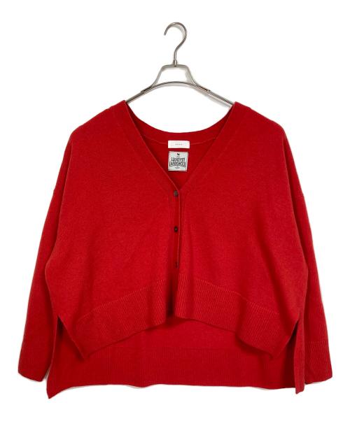 KAGURE（カグレ）kagure (カグレ) ハミルトンワイドVネックカーディガン　ウールカーディガン レッド サイズ:FREEの古着・服飾アイテム