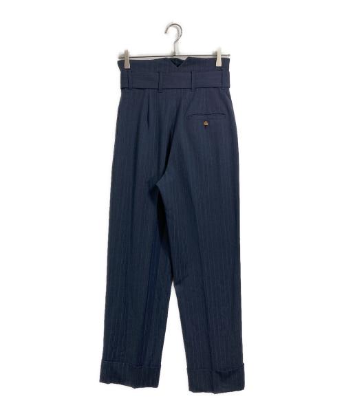 Vivienne Westwood RED LABEL（ヴィヴィアンウエストウッドレッドレーベル）Vivienne Westwood RED LABEL (ヴィヴィアンウエストウッドレッドレーベル) ハイウエストストライプロールアップパンツ　イタリア ネイビー サイズ:40の古着・服飾アイテム
