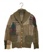 RALPH LAURENラルフローレン）の古着「パッチワークショールカラーカーディガン　ウール　カシミヤ　アルパカ」｜グリーン