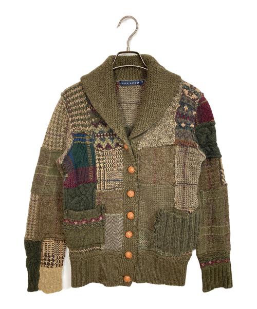RALPH LAUREN（ラルフローレン）RALPH LAUREN (ラルフローレン) パッチワークショールカラーカーディガン　ウール　カシミヤ　アルパカ グリーン サイズ:Mの古着・服飾アイテム