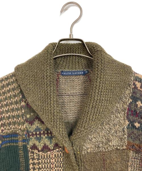 RALPH LAUREN（ラルフローレン）RALPH LAUREN (ラルフローレン) パッチワークショールカラーカーディガン　ウール　カシミヤ　アルパカ グリーン サイズ:Mの古着・服飾アイテム