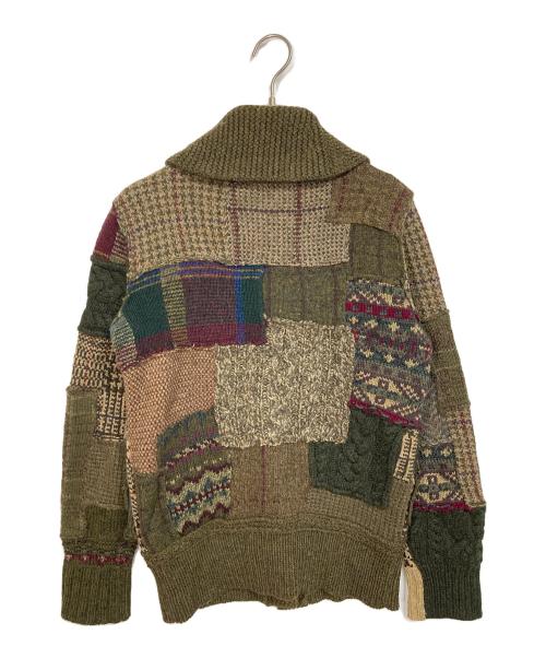 RALPH LAUREN（ラルフローレン）RALPH LAUREN (ラルフローレン) パッチワークショールカラーカーディガン　ウール　カシミヤ　アルパカ グリーン サイズ:Mの古着・服飾アイテム