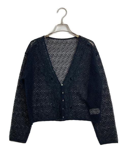 SALON adam et rope'（サロンアダムエロペ）SALON adam et rope' (サロンアダムエロペ) レースニットエンブロイダリーカーディガン ブラック サイズ:FREEの古着・服飾アイテム