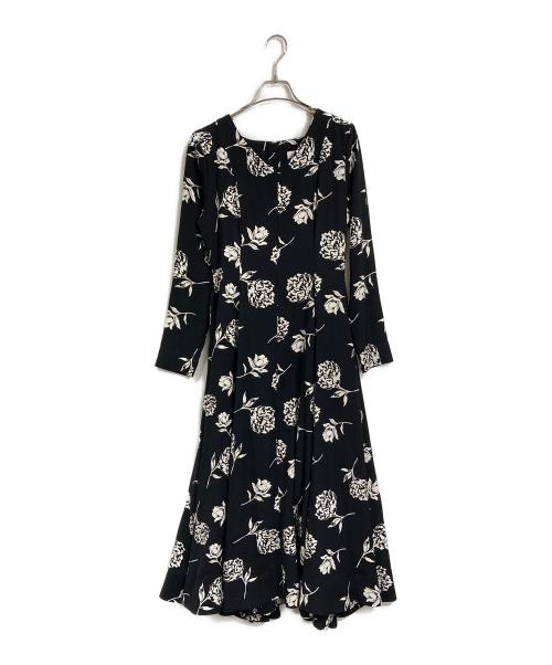 JENNE（ジェンヌ）JENNE (ジェンヌ) Luxe フレアワンピース　花柄 ブラック×ホワイト サイズ:Mの古着・服飾アイテム