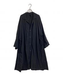 YOHJI YAMAMOTO（ヨウジヤマモト）の古着「Cu/W HIGH TWISTED GABARDINE SIDE GATHER DETAIL COAT A 25SS」｜ブラック
