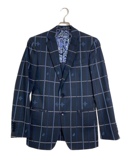 ETRO（エトロ）ETRO (エトロ) 裏地ペイズリーチェックセットアップスーツ ネイビー サイズ:44の古着・服飾アイテム