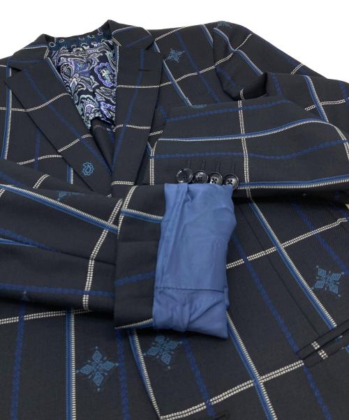 ETRO（エトロ）ETRO (エトロ) 裏地ペイズリーチェックセットアップスーツ ネイビー サイズ:44の古着・服飾アイテム