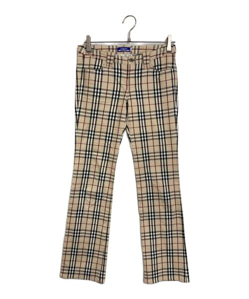 BURBERRY BLUE LABEL（バーバリー ブルー レーベル）BURBERRY BLUE LABEL (バーバリー ブルー レーベル) ノバチェックパンツ　総柄　日本製 ベージュ サイズ:38の古着・服飾アイテム