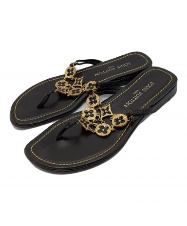 3/2まで最終値下げ！美品LOUIS VUITTON ブラック サンダル 中古・古着通販】LOUIS VUITTON (ルイ ヴィトン) フラワーモチーフ