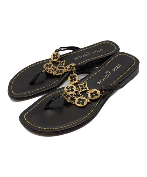 LOUIS VUITTON（ルイ ヴィトン）LOUIS VUITTON (ルイ ヴィトン) フラワーモチーフトングサンダル　イタリア ブラウン サイズ:38の古着・服飾アイテム