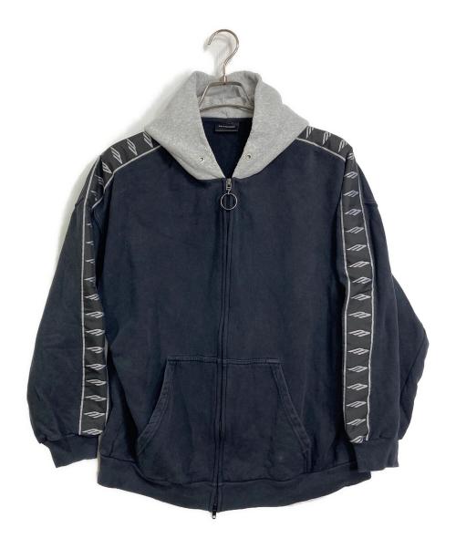 BALENCIAGA（バレンシアガ）BALENCIAGA (バレンシアガ) Stripe Patched フード ジップアップ Hoodie ネイビー×ブラック サイズ:Sの古着・服飾アイテム