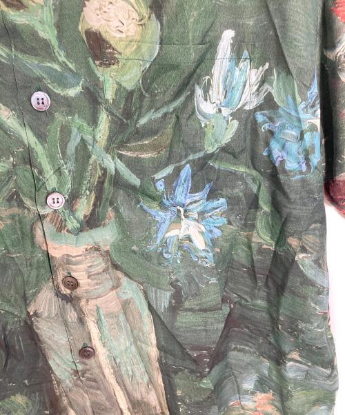 UNUSED（アンユーズド）UNUSED Van Gogh Museum Small Bottle with Peonies and Blue Delphinums 総柄シャツ　オープンカラーシャツ　開襟シャツ　半袖シャツ　レーヨンシャツ グリーン サイズ:2の古着・服飾アイテム