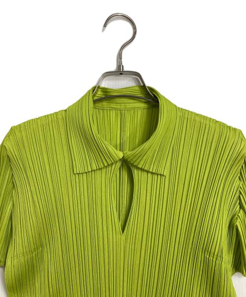 PLEATS PLEASE（プリーツプリーズ）PLEATS PLEASE (プリーツプリーズ) プリーツポロシャツ　日本製 黄緑 サイズ:3の古着・服飾アイテム