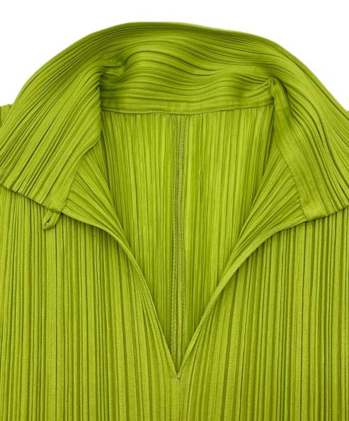 PLEATS PLEASE（プリーツプリーズ）PLEATS PLEASE (プリーツプリーズ) プリーツポロシャツ　日本製 黄緑 サイズ:3の古着・服飾アイテム