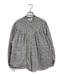 ISABEL MARANT ETOILE（イザベルマランエトワール）の古着「スタンドカラーギャザーブラウス」｜ホワイト×ブラック