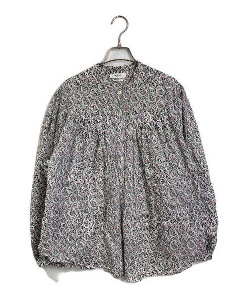 ISABEL MARANT ETOILE（イザベルマランエトワール）ISABEL MARANT ETOILE (イザベルマランエトワール) スタンドカラーギャザーブラウス ホワイト×ブラック サイズ:38の古着・服飾アイテム