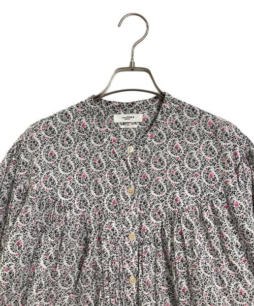 ISABEL MARANT ETOILE（イザベルマランエトワール）ISABEL MARANT ETOILE (イザベルマランエトワール) スタンドカラーギャザーブラウス ホワイト×ブラック サイズ:38の古着・服飾アイテム