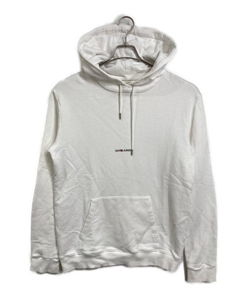 Saint Laurent Paris（サンローランパリ）Saint Laurent Paris (サンローランパリ) シグネチャーロゴ プルオーバーパーカー　フーディ　フランス製 ホワイト サイズ:Mの古着・服飾アイテム