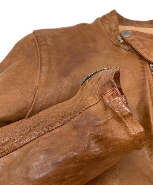 ISAMU KATAYAMA BACKLASH（イサムカタヤマ・バックラッシュ）ISAMU KATAYAMA BACKLASH (イサムカタヤマ・バックラッシュ) ドイツカーフ製品染めシングルライダースジャケット　日本 ブラウン サイズ:2の古着・服飾アイテム