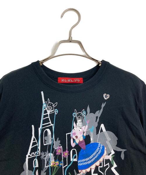OLLEBOREBLA（アルベロベロ）OLLEBOREBLA (アルベロベロ) ぶたさんプリントTシャツ　コットンTシャツ ブラック サイズ:FREEの古着・服飾アイテム