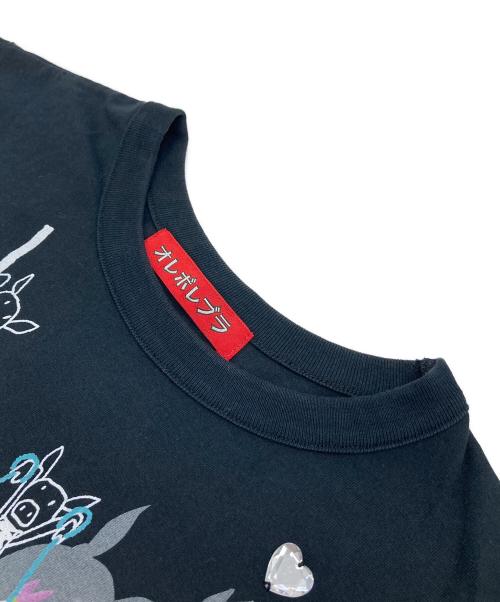 OLLEBOREBLA（アルベロベロ）OLLEBOREBLA (アルベロベロ) ぶたさんプリントTシャツ　コットンTシャツ ブラック サイズ:FREEの古着・服飾アイテム